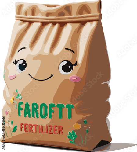 Cute fertilizer bag with smiling face, playful idea
