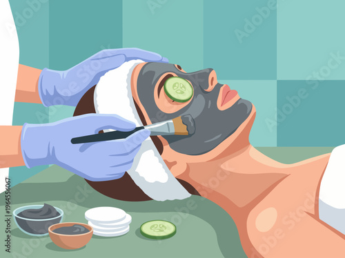 A serene scene of a facial treatment session, showcasing a spa-like environment where relaxation, beauty, and self-care come together for rejuvenation and personal well-being.