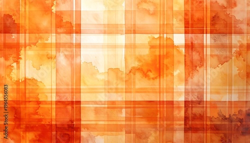 Abstract orange watercolor background with checkered pattern and translucent effect