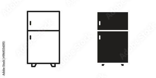 Fridge icons line and solid version, outline and filled vector design set