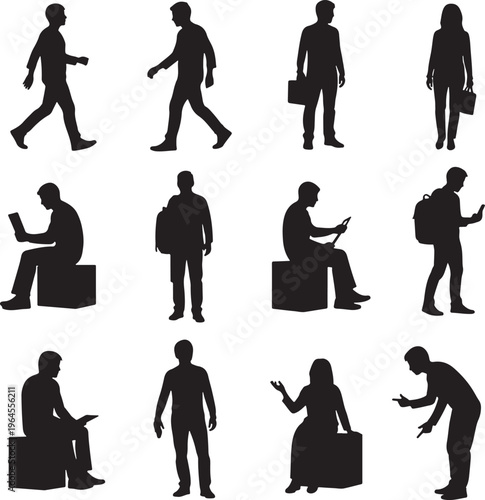 Human silhouettes, people icons, black vector graphics, business professionals