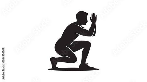 Man in Kneeling Prayer or Yoga Pose Silhouette