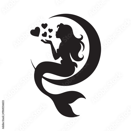 Mermaid Sitting on Crescent Moon Silhouette