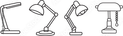 Collection of diverse desk lamp icons .Silhouette collection of various desk and table lamps