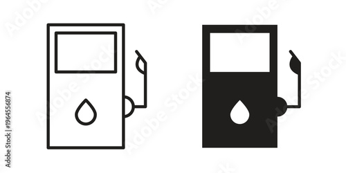 Gas station icons line and solid version, outline and filled vector design set