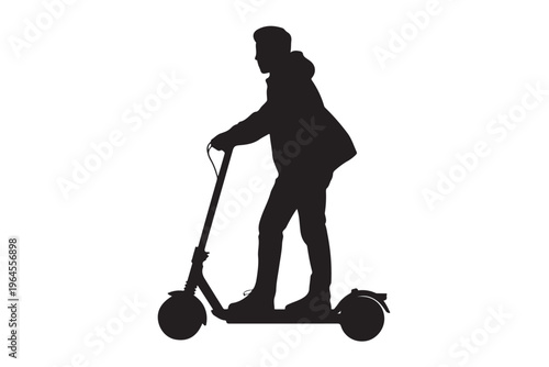 Man Riding Electric Kick Scooter Silhouette Vector