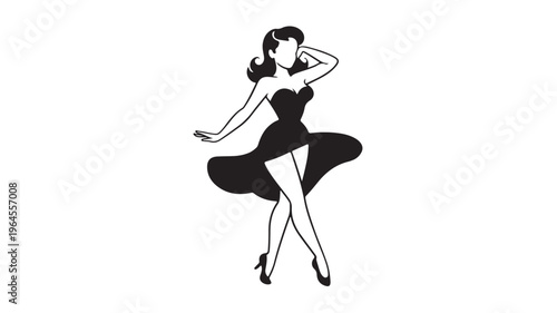 Retro Pin Up Girl Dancing Silhouette Vector