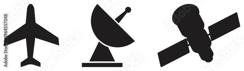 Communication Technology Icons Set Silhouette Design.