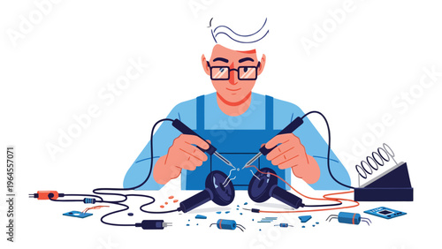 Precision Repair: An individual meticulously soldering electronic components, showcasing expertise in technical craftsmanship.