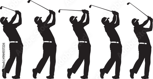 Golf swing sequence, golfer silhouette, vector golf icons, sports illustrations, athletic poses