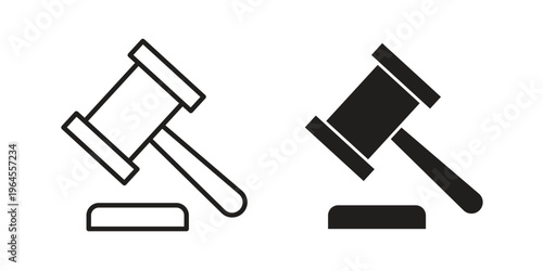 Gavel icons line and solid version, outline and filled vector design set