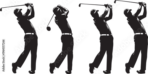 Golf, golfing, silhouette, vector icons, golf swings, black
