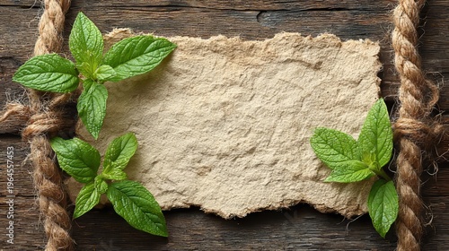 A wedding invitation sits on kraft paper, secured with twine and enhanced with fresh greenery for a special gathering