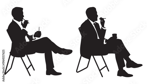 Businessman Sitting in Chair Relaxing Silhouette Set