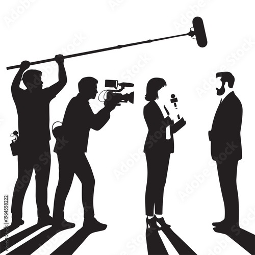 TV News Crew Interviewing Businessman Silhouette