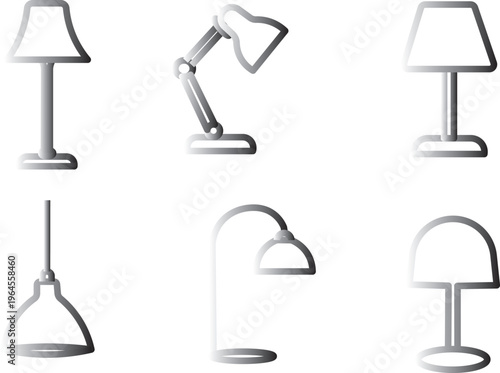 Collection of diverse desk lamp icons .Silhouette collection of various desk and table lamps