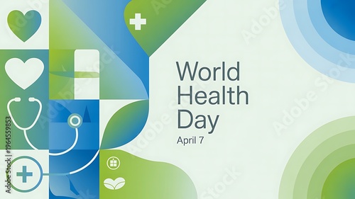 World health day poster with green and blue graphics