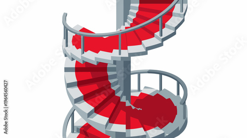 This striking image showcases a beautiful spiral staircase wrapped in red carpet, emphasizing elegance and sophistication with its modern architectural design.