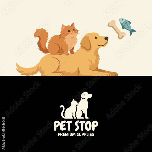 A delightful logo featuring a dog and cat, symbolizing a friendly pet supplies store, capturing the essence of caring for pets and promoting love and companionship among animals.