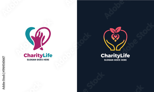 Charity and Life Logo Design with Heart and Hands