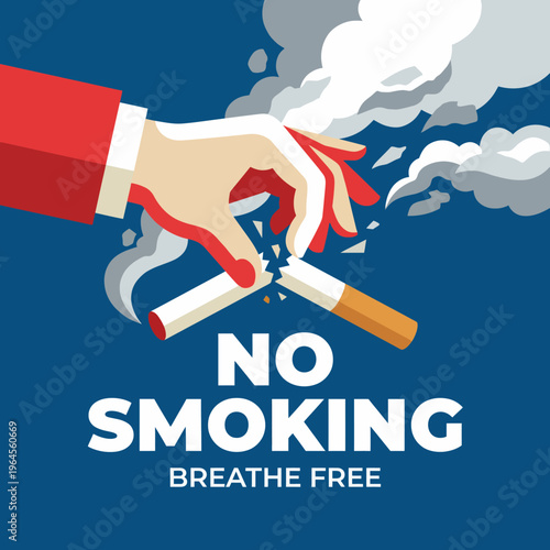 A strong visual message against smoking, depicting a hand crushing a cigarette amidst smoke, promoting a healthier lifestyle and encouraging people to breathe freely.