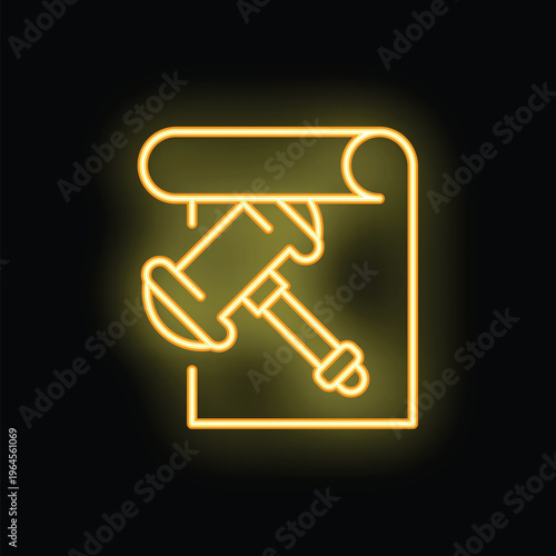 Neon yellow auction law legal document gavel icon graphic design element symbol