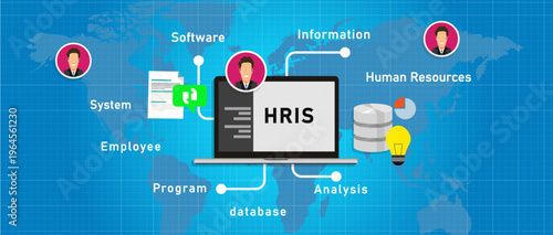 HRIS human resources information system software application and database analysis concept vector illustration
