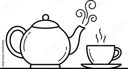 Steaming Teapot & Teacup Coloring Page