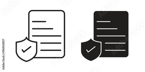 Insurance policy icons line and solid version, outline and filled vector design set