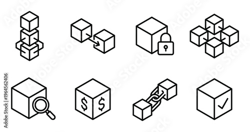 Blockchain network and digital currency icons on transparent background vector
