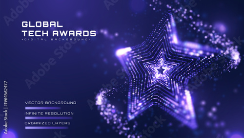 Abstract global tech award ceremony background and glowing neon star.