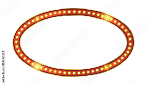 Retro lightbox oval shaped frame with sparkling light bulbs for party poster, banner advertising, cinema, bar show or restaurant.