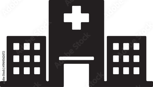A 3d pixel vector illustration of a black cross on white background symbol used as a medical emergency first aid sign or hospital help icon for a health care medicine kit