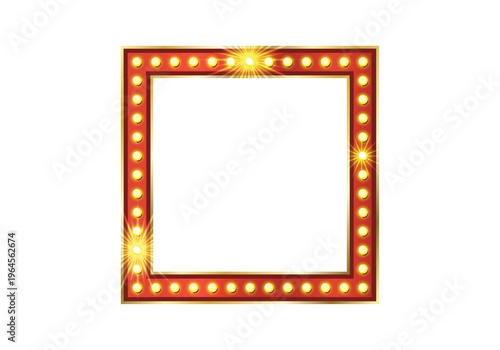 Retro lightbox square frame with glowing bulbs for party poster, banner advertising, promotion and sale billboard, cinema, bar show or restaurant.