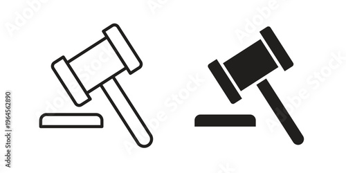 Law icons line and solid version, outline and filled vector design set