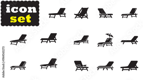Beach Chair Silhouette Set, Chair Vector Illustration