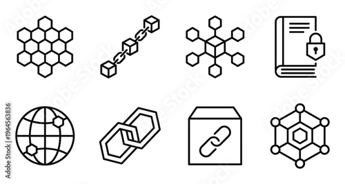Global network and blockchain icons with digital connection elements vector