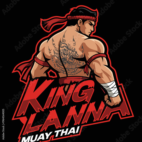 This dynamic image showcases a muscular fighter in a powerful pose, adorned with traditional gear signifying the art of Muay Thai and the spirit of strength and determination.