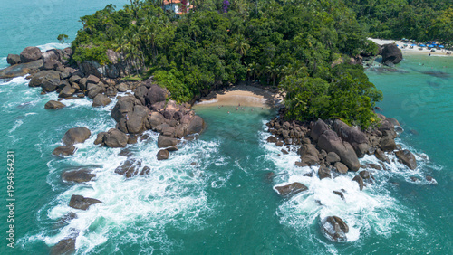 Fotografie Aerial drone view of Portugues Beach in Ubatuba, Brazil