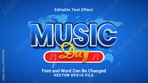3d editable world music cartoon style text effect.text logo for upcoming event
