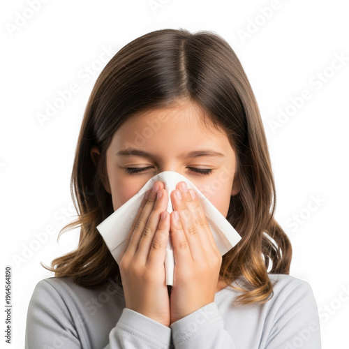 A person sneezing while covering their mouth with both hands isolated on transparent background