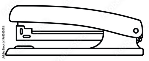 Office stapler in simple line art, outline drawing, isolated on transparent checkered background for design
