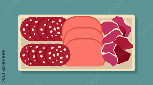 Assorted Sliced Meats on a Rectangular Platter Food Photography.