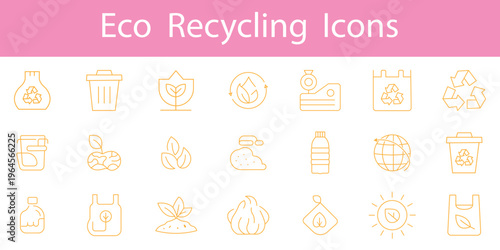 Ecology icons set. Nature, environment, recycle line icon set. Recycling and waste management line icon set with trash bins bottles boxes eco symbols sustainability environmental protection. eps 10