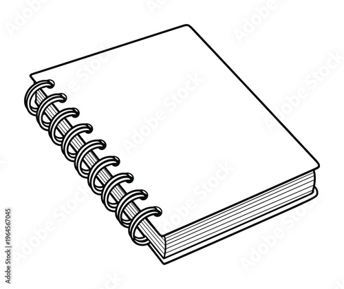 Spiral bound notebook, sketchbook or journal in outline style, closed, on transparent background