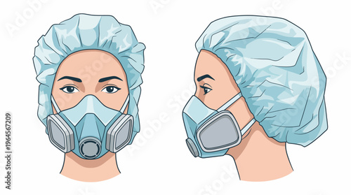 This image illustrates a medical professional donning a surgical mask and cap, emphasizing the importance of safety and hygiene in healthcare and clinical environments.