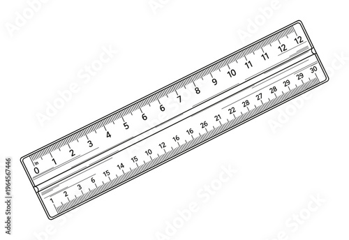 Transparent vector ruler icon with metric and imperial measurements for education and tools