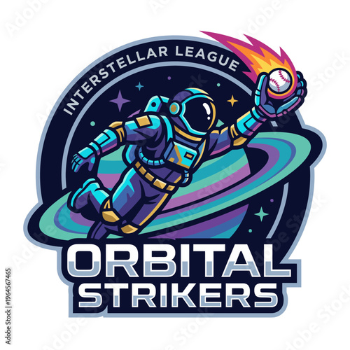 A vibrant image of an astronaut in space, catching a baseball, with a colorful planet backdrop, showcasing a unique blend of sports and science fiction themes in a fun way.