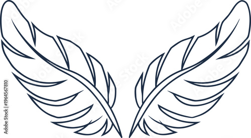 Abstract angel wings with simplified feathers black and white line minimalist
