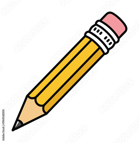 Yellow pencil with pink eraser vector icon for school, office, and creative work supplies